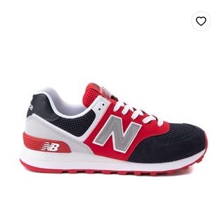 New Balance 574 - size 9 - red, white, and dark navy
